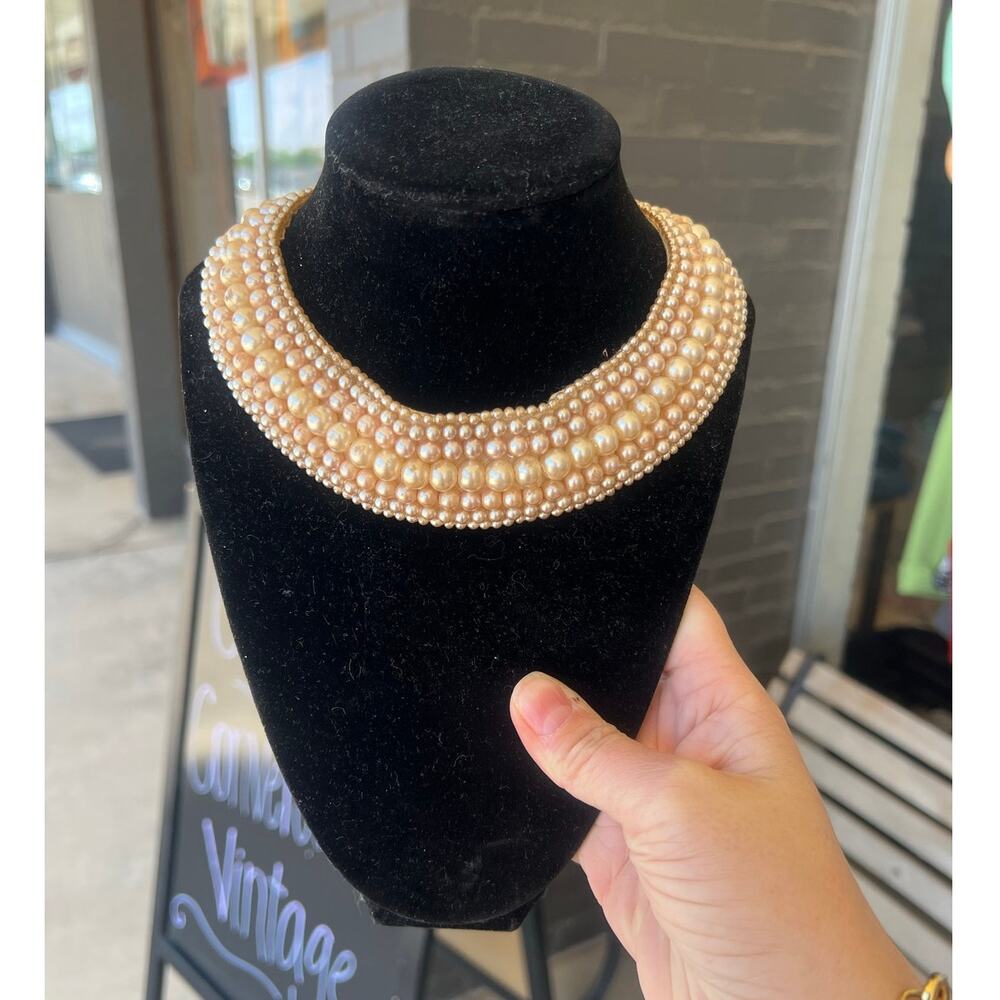 Vintage 1950s faux pearl beaded collar necklace